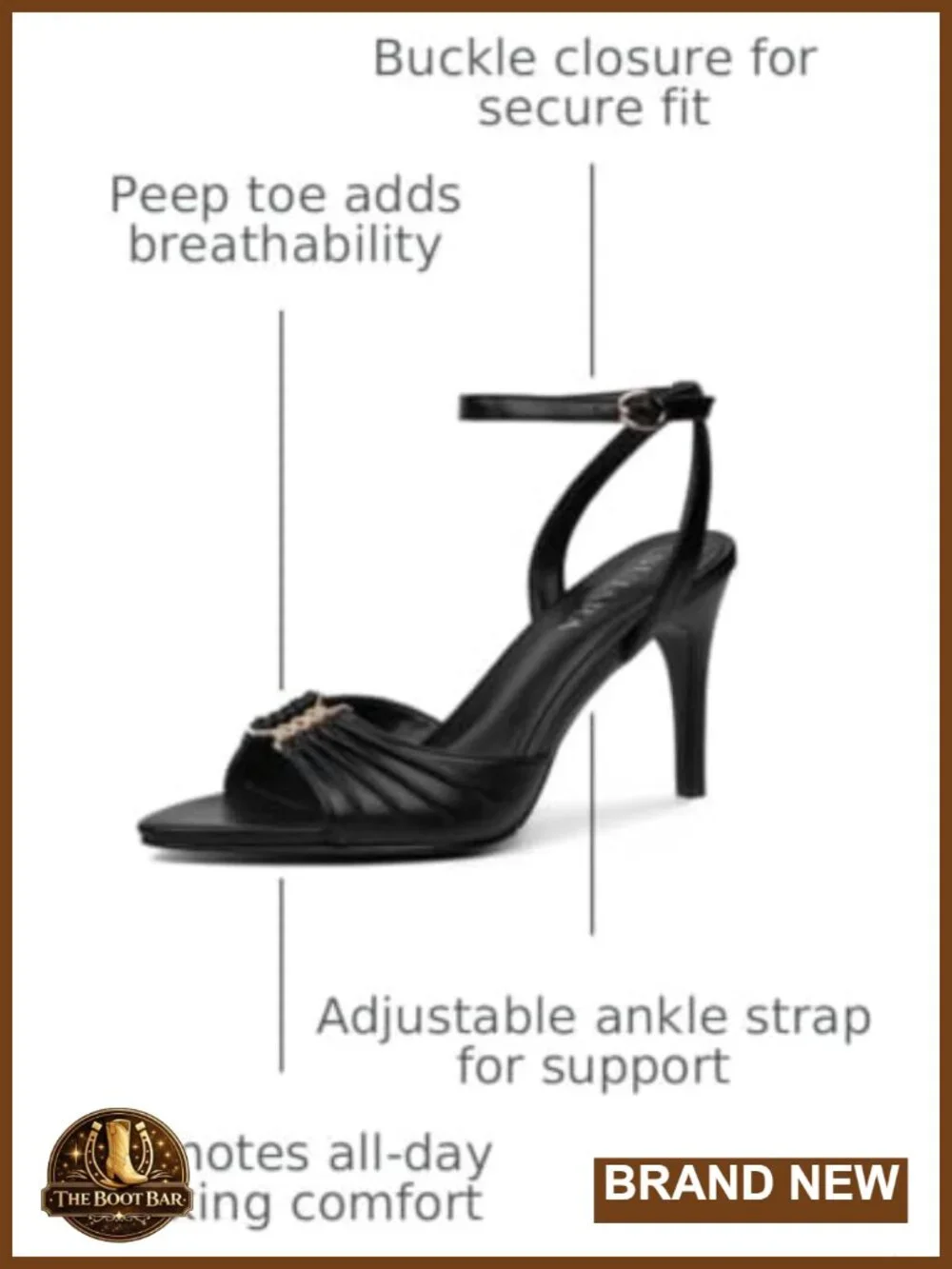Pointed Peep Toe Stiletto Heeled Sandals with Adjustable Ankle Strap - PU